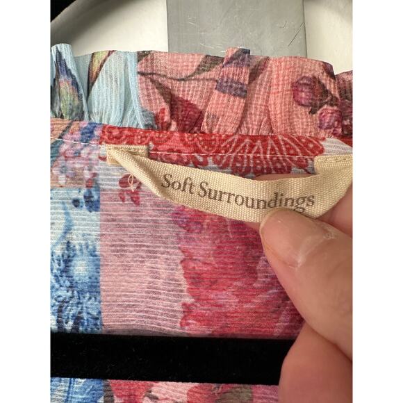 Soft Surroundings Women’s 3X Anastasia Blue Floral Patchwork Blouse Button A34 - Picture 4 of 8